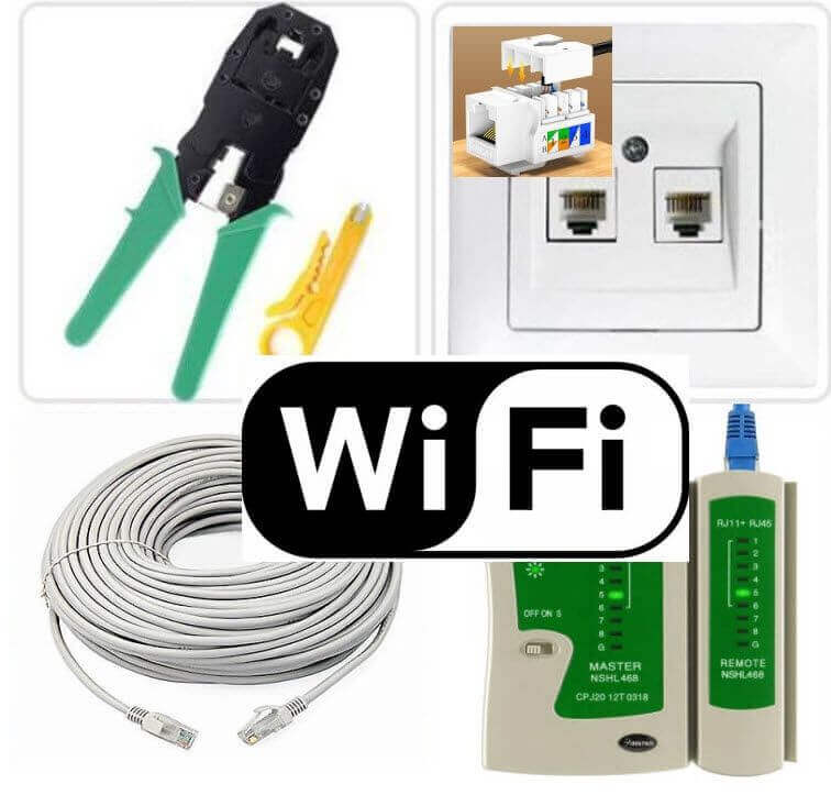 WIFI-დაყენება დაჯეკვა, როზეტის დაერთება, ინტერნეტის კაბელის გაყვანა